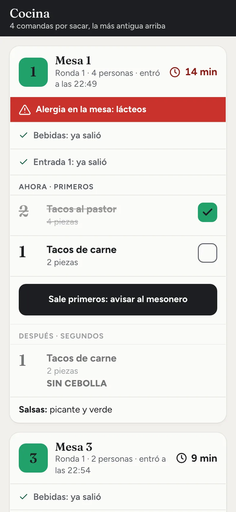 La cocina recibe el pedido